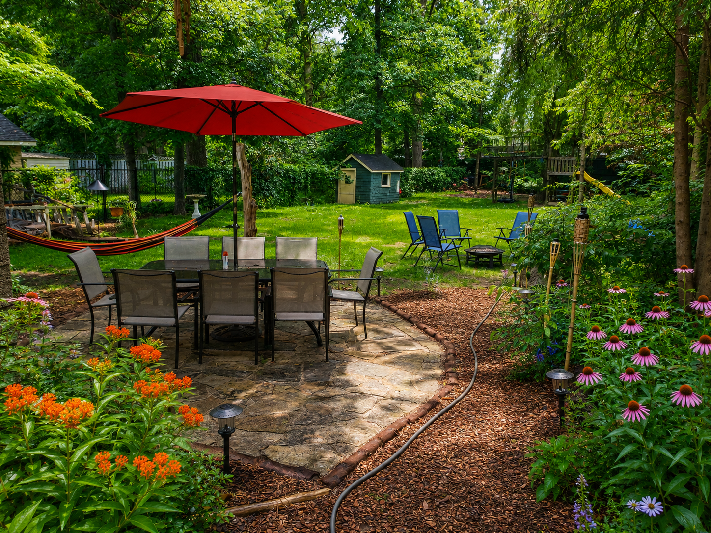 A backyard accented throughout with native plants