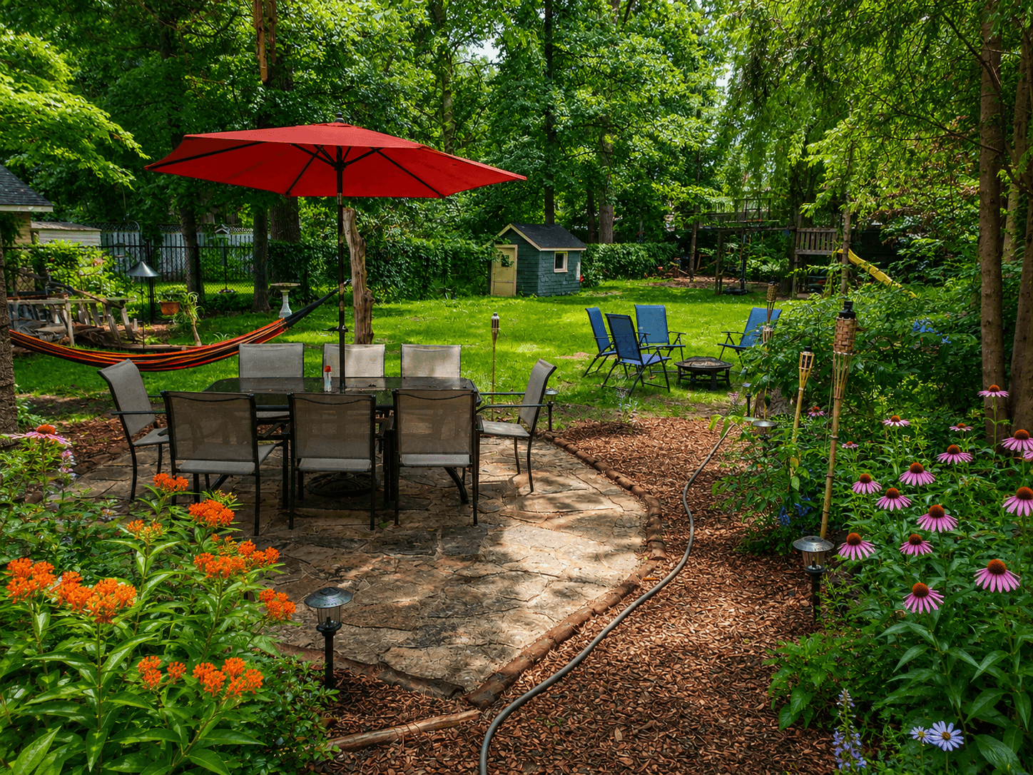 A backyard accented throughout with native plants
