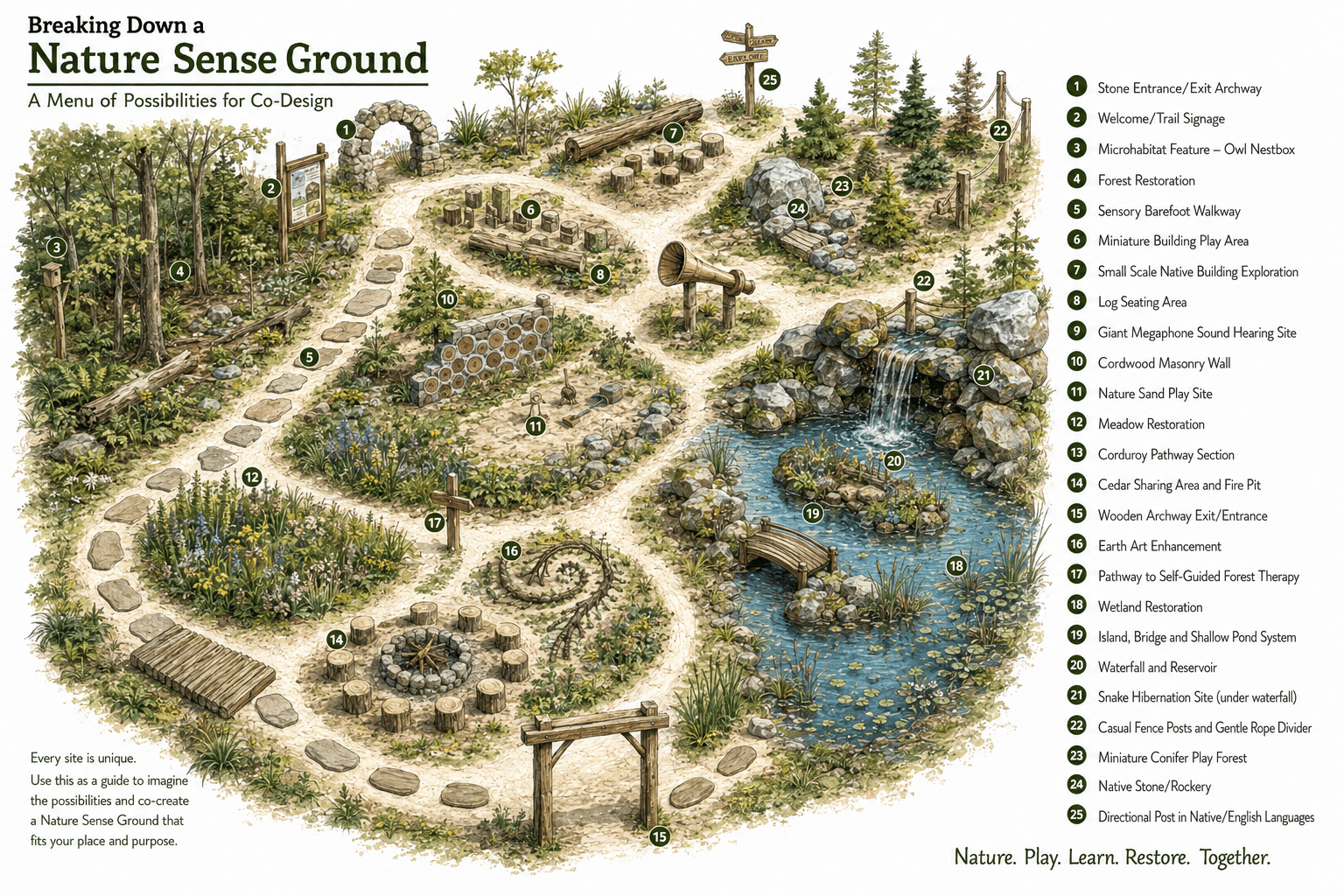 Menu of possibilities for a Nature Sense Ground at a school